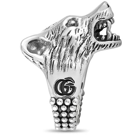 gucci anger forest wolf ring|GUCCI Sterling Silver Anger Forest Wolf Head Ring 57 8 627987 .